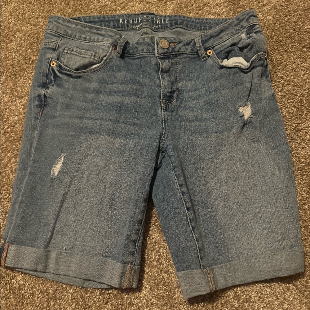 Aeropostale Blue Jean Shorts Distressed Cuffed